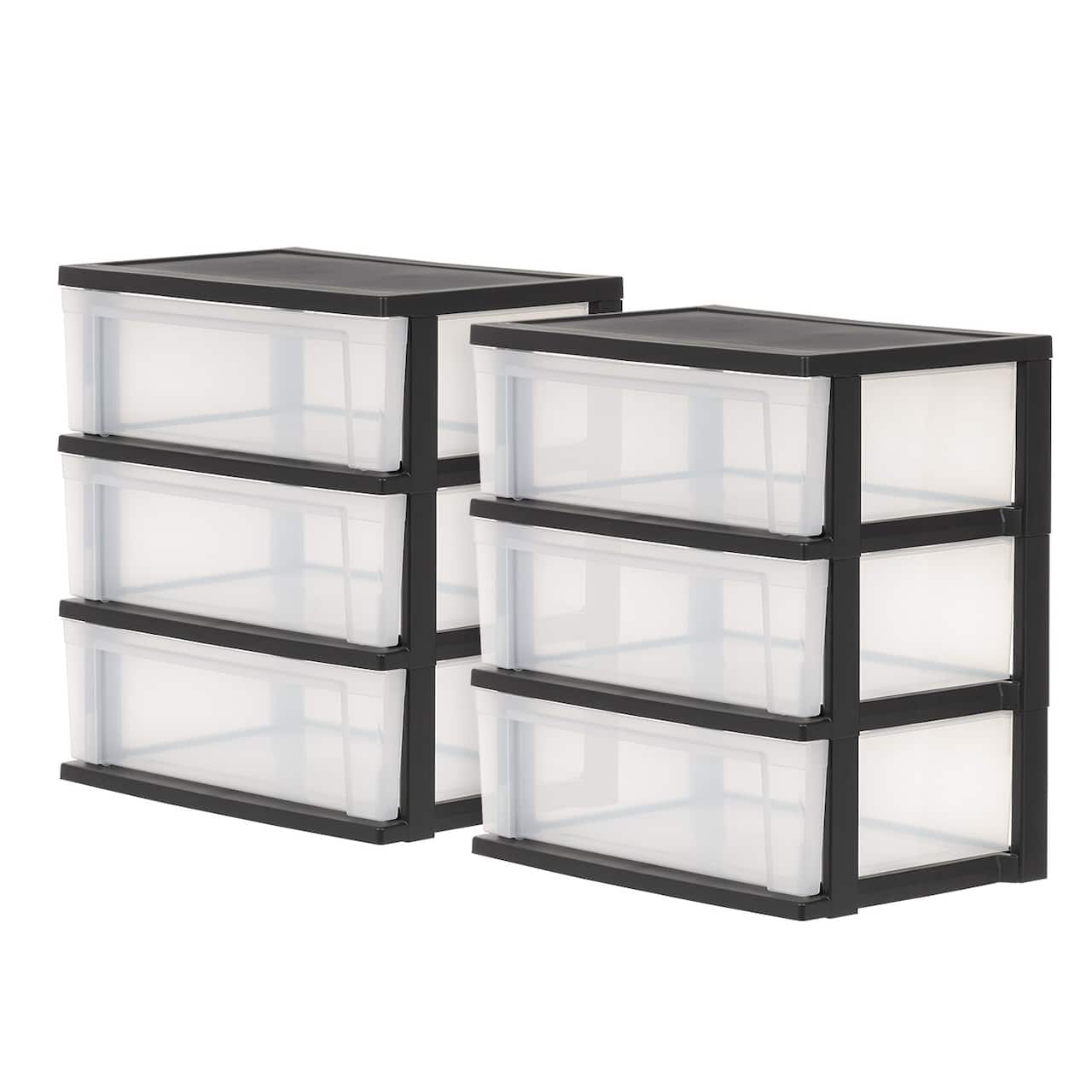 IRIS® 29qt. Black & Clear Wide 3-Drawer Chests, 2ct.